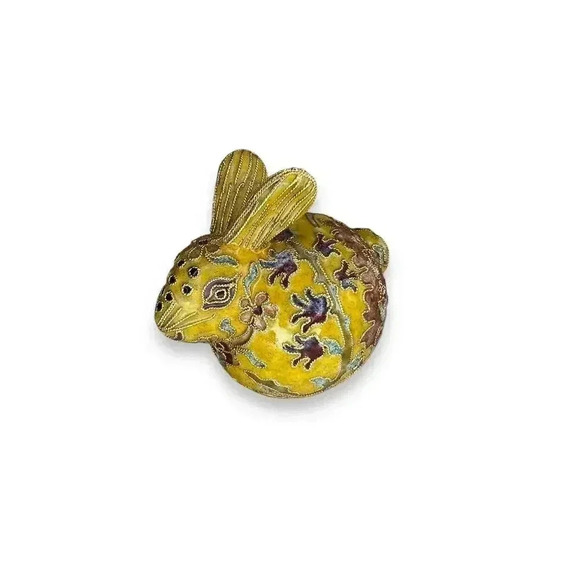 Vintage Cloisonne Enamel Bunny Rabbit Floral/Gold Decorated 3" - Picture 4 of 5